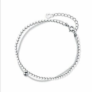 Silver Double Layer Bead Chain Bracelet Adjustable